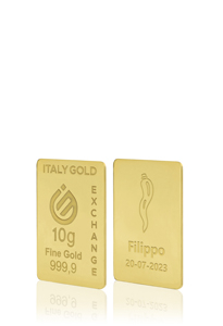 Lingotto Oro 24Kt da 10 gr. Corno portafortuna  - Idea Regalo Portafortuna - IGE Gold
